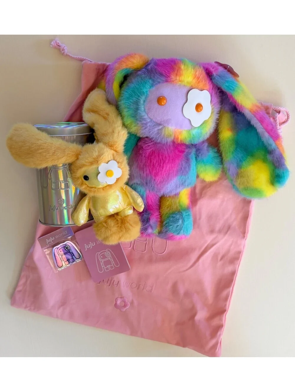CJ Hendry Hong Kong Juju World - Bold Rainbow JUMBO & Yellow Bunny (2 for 1)